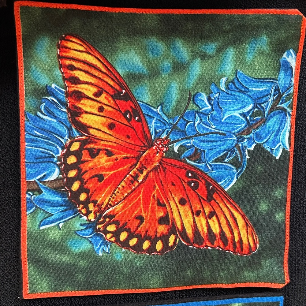 Vibrant Butterfly and Floral Print fabric pieces with black fabric lining NEW!